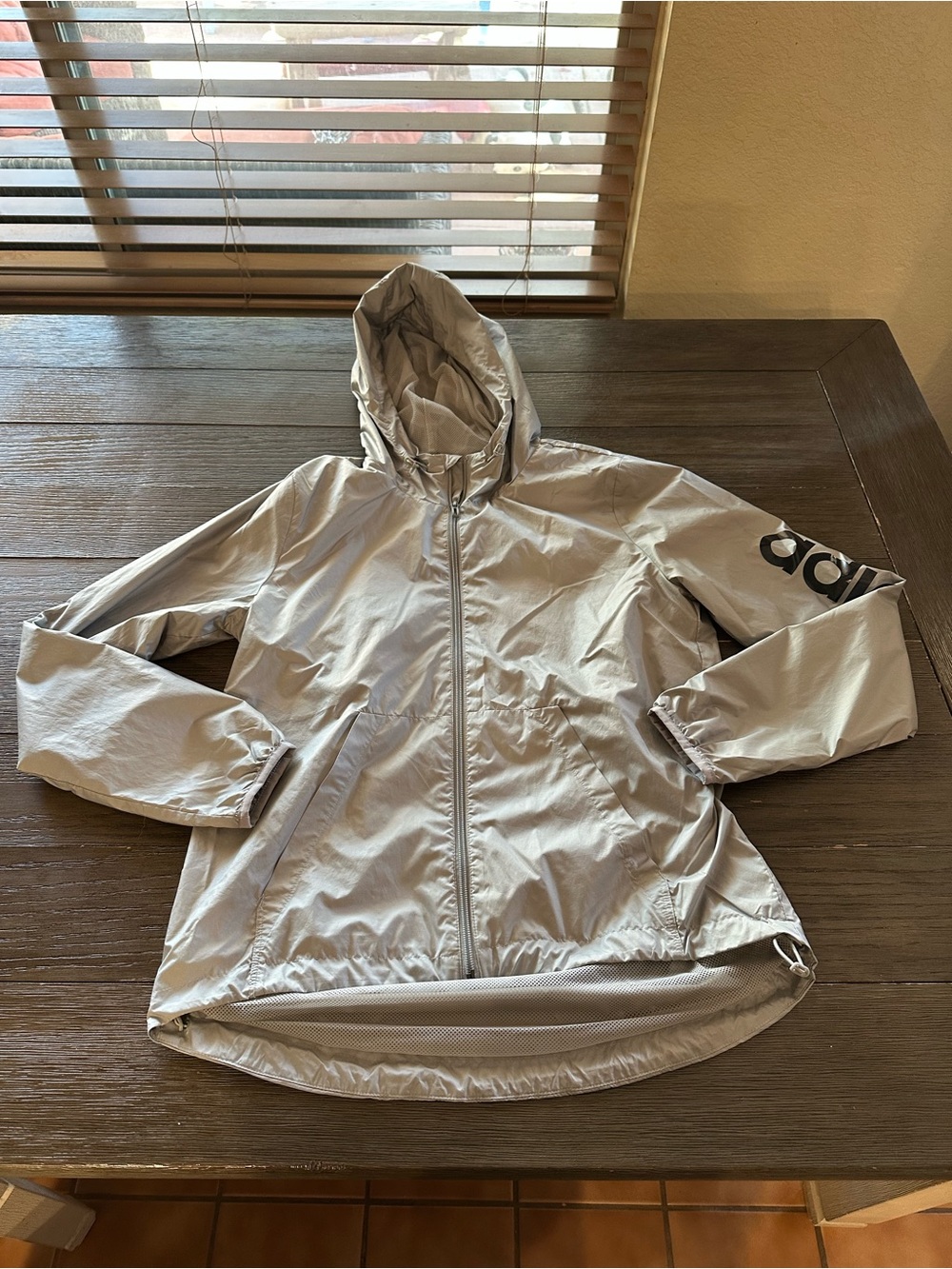Sm Adult Adidas Silver Hooded Reflective Jacket/Windbreaker